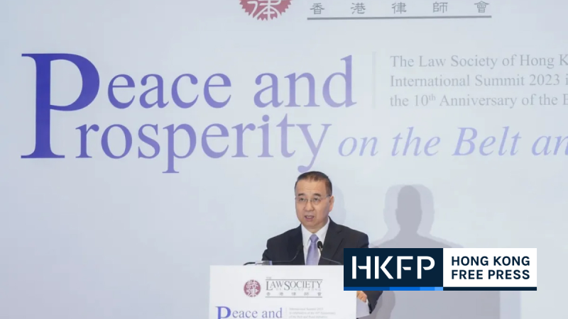 Liu Guangyuan, deputy director of the central government’s liaison office in Hong Kong, attended a summit on China's Belt and Road Initiative organised by the Law Society of Hong Kong on October, 11, 2023. Photo: Law Society of Hong Kong.